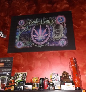 Marijuana Bank Note Art at Alhambra Cannabis Club