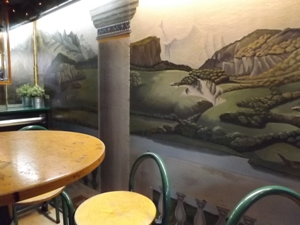 Greek style mural downstairs at Bluebird Coffeeshop AMS