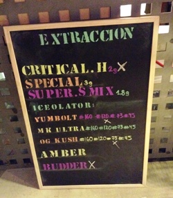 Extractions menu at club 420 in the Gothic quarter of BCN