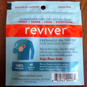 Reviver Clothing Wipes - back of package