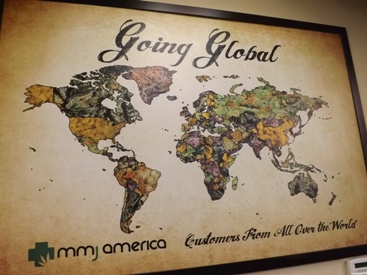 Customer map at MMJ America marijuana dispensary in Denver Colorado