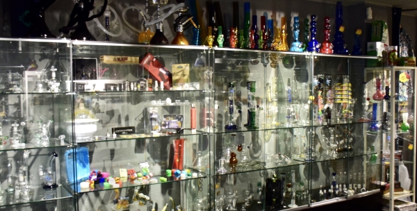Display of Glass Pieces at The Head Shop Barcelona