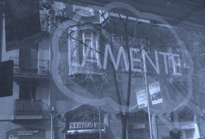 View of LaMente Club looking out the window in Black and White