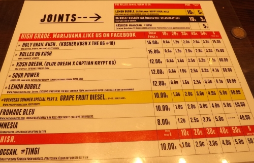 Weed Menu At Voyagers Coffeeshop Amsterdam