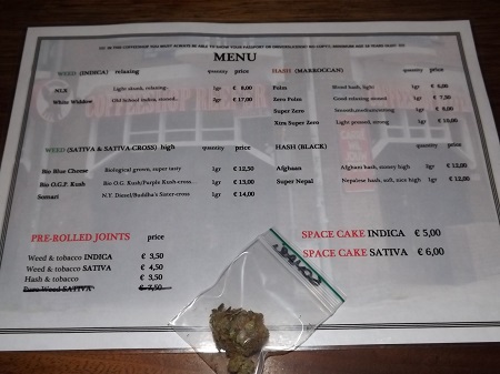 Weed menu at coffeeshop reefer in Amsterdam