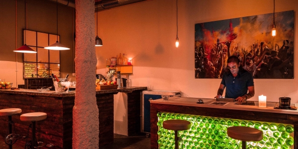 The bar at DR DOU cannabis club in Barcelona