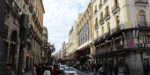 Beautiful street in downtown Madrid Spain