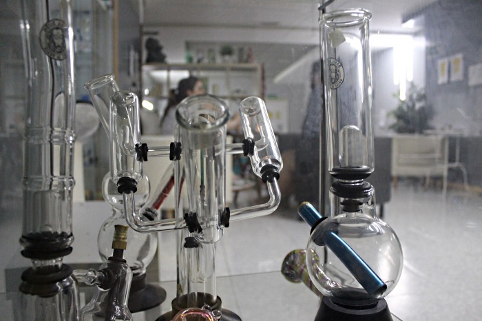 Bongs and rigs available at LSDM cannabis club in Madrid