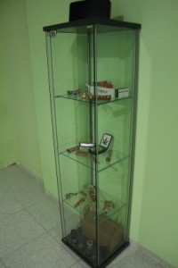 Glass shelf at Los Secretos de Maria weed club in Madrid