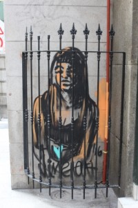 Trapped girl graffiti in Madrid Spain