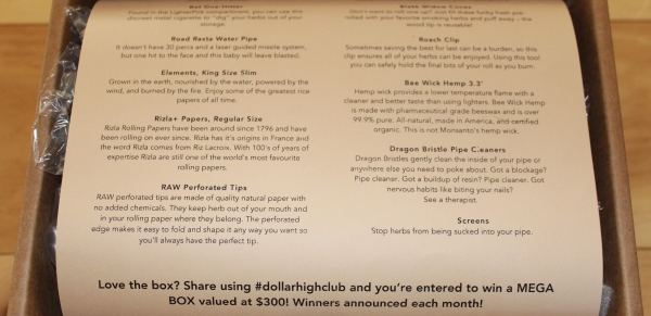 Dollar High Club menu of items