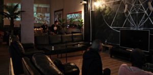 Video and movie screens at Chamaneria cannabis club Barcelona