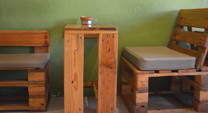 All the furniture in this cannabis shop is mostly pads and cushions